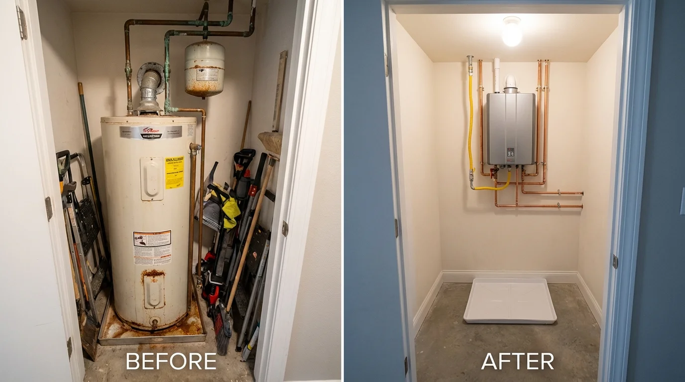 Tank water heater versus wall-mounted tankless unit comparison for Edgewater, NJ homeowners