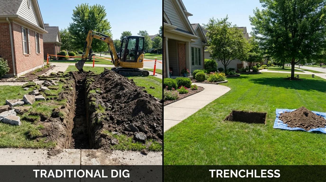 Trenchless sewer repair with minimal yard damage versus traditional excavation in Edgewater, NJ